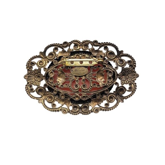 Hidden Hearts Faux Cameo Brooch Imitation Pearls Rhinestones Large Oval Frame - Picture 7 of 7